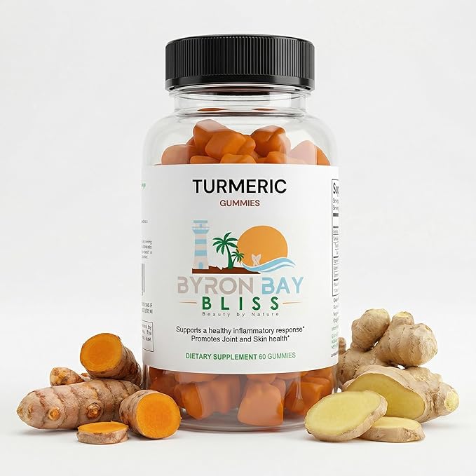 Turmeric Curcumin Gummies with Black Pepper &amp Ginger – Joint &amp Bone Support Inflammation Support – Vegan Non-GMO Gluten Free – Ginger Flavor – 60 Count