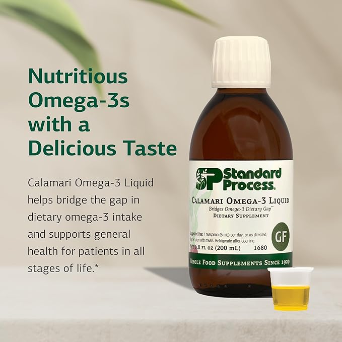 Standard Process Calamari Omega-3 Liquid - Supplement for Heart &amp Brain Health Support - Aids Skin Health - Gluten-Free Non-Dairy &amp Non-Grain - 6.8 oz