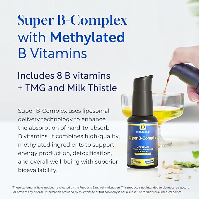 Super B-Complex Liquid Vitamins Liposomal Methyl Vitamin B Milk Thistle Folate B1 Thiamin B2 Riboflavin B3 B5 B6 Biotin B12 - Detox Immune Liver Energy Support 1.7 Fl Oz (3)