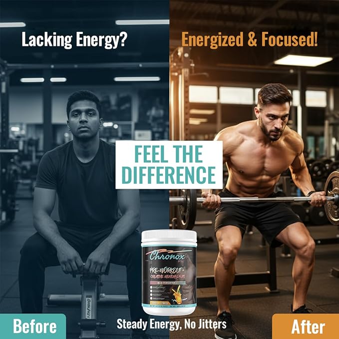 Creatine Monohydrate Powder with Tropical Sunrise Flavor - Premium Pre-Workout for Men &amp Women to Boost Energy &amp Stamina - Mass Gainer supplement for Strength Focus Recovery &amp Active Tra