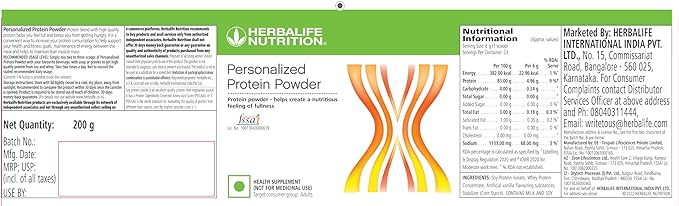 Herbalife Nutrition Personalized Protein Powder Health Supplement for Adults (200 Gram Unflavored)