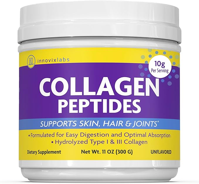 InnovixLabs Collagen Peptides Powder Unflavored | Hydrolyzed Type I &amp III Collagen Protein | Vital for Skin Hair Nails &amp Joints | Easy Mixing with Nutrients for Women &amp Men