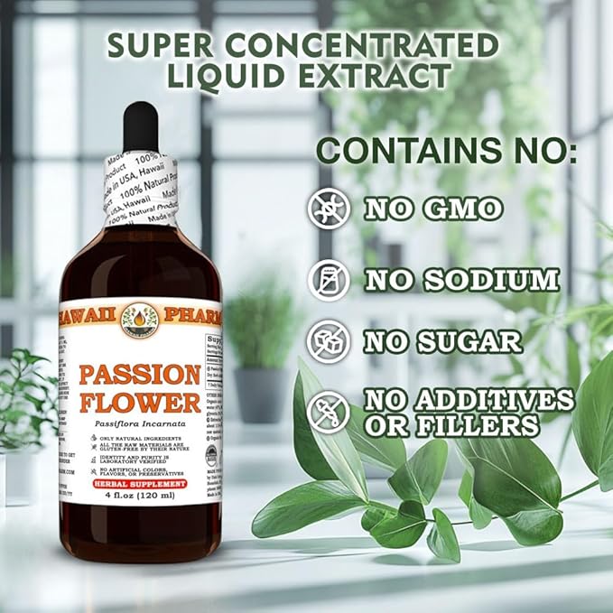 Hawaii Pharm Passion Flower Extract Tincture for Calm and Sleep Support Soothes Digestive Discomfort Promotes Relaxation Encourages Emotional Balance - 4 fl.oz