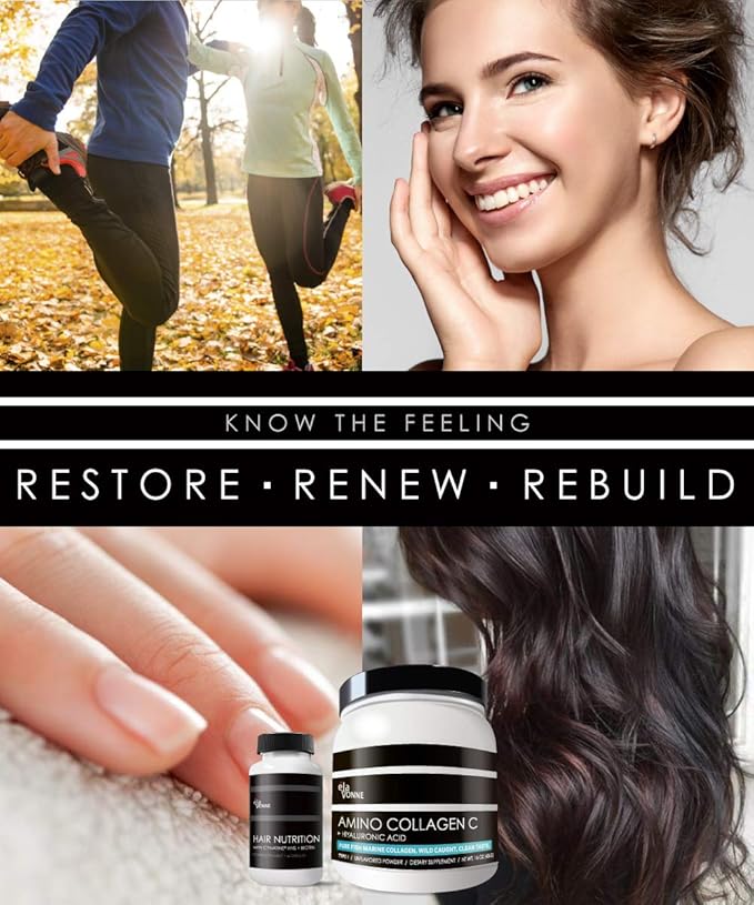 Hair Skin Nails Combo Pack : Amino Collagen w/Hyaluronic Acid &amp Hair Nutrition with Cynatine HNS + Biotin (Marine Collagen)