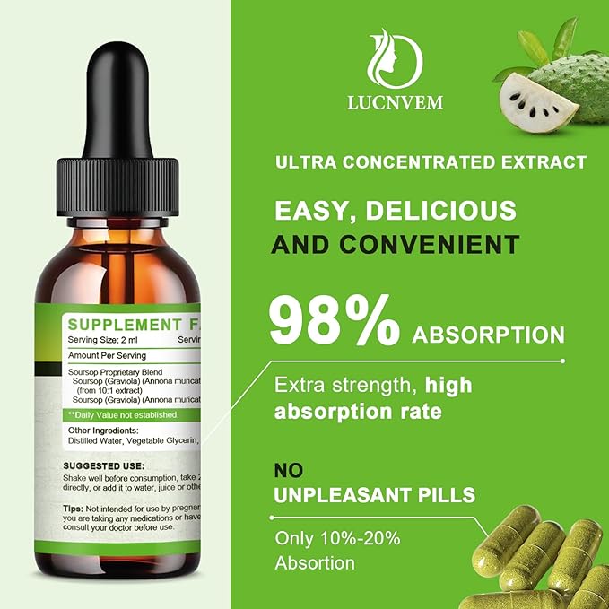 Organic Soursop Graviola Bitters Liquid Drops Soursop Extract Organic Pure Rich in Multivitamin for Natural Antioxidant Cell Support &amp Regeneration - 2 Fl Oz Apple Flavor - 30 Day Vegan Supply