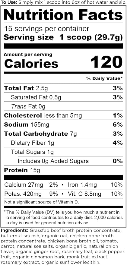 Ancient Nutrition Bone Broth Protein Powder Butternut Squash Grass-Fed Chicken and Beef Bone Broth Powder 15g Protein Per Serving Supports a Healthy Gut 15 Servings