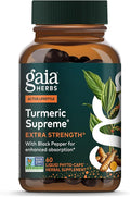 Gaia Herbs Turmeric Supreme Extra Strength - Supports Occasional Discomfort from Normal Wear &amp Tear* - with Turmeric Curcumin &amp Black Pepper - 60 Vegan Liquid Phyto-Caps (Up to 60 Servings)