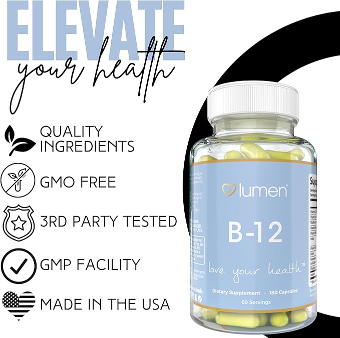 Lumen Naturals B-12 Complex for Women – 3000mcg Per Serving with Vitamin C &amp Biotin – 180 Veggie Capsules – 60 Servings – Non-GMO Gluten-Free and Easy to Take Daily