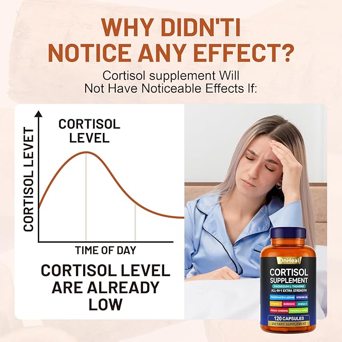 Cortisol Supplement with Aspalathus Linariifolius Magnesium L-Theanine - for Men and Women - Stress Relief Sleep Support Detoxification Reduction &amp Control - 120 Capsules