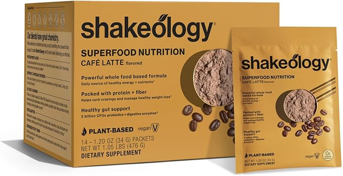 BODi Shakeology 0g Added Sugar Plant Based Protein Powder Blend Gluten-Free Shake with Vitamins and Minerals – Helps Support Healthy Weight Loss Lean Muscle Gut Health Cafe Latte- 14 Servings