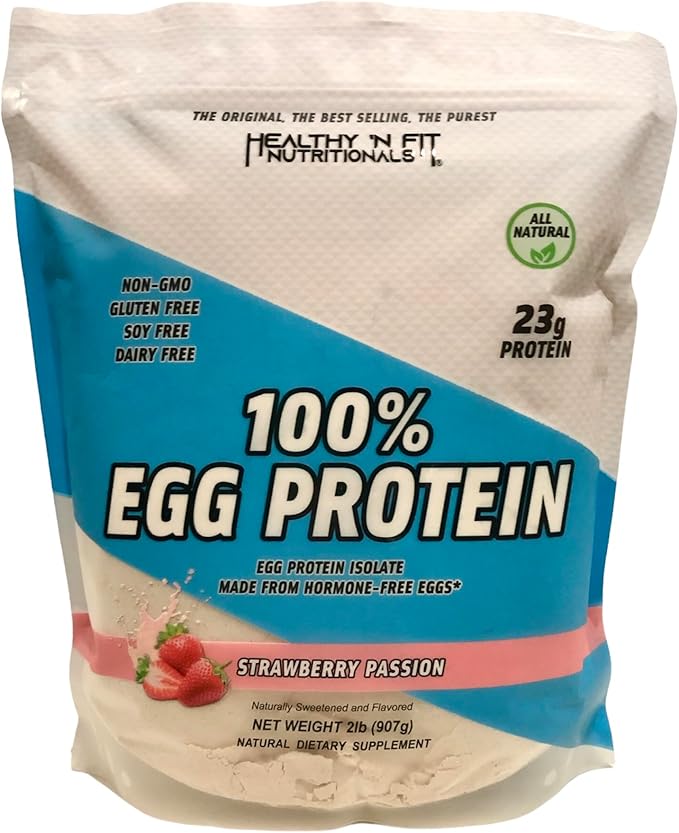 Healthy N Fit 100% EGG PROTEIN- Strawberry (12oz): 100% Egg White Protein PLUS Natural Peptides. Naturally Sweetened Zero Carb Keto Paleo Friendly