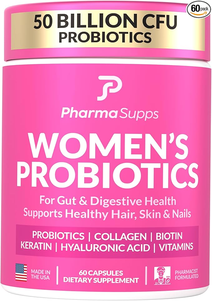 Advanced Women's Probiotics for Gut Health with Hair Skin &amp Nails Vitamins Support - 50 Billion CFU w/Collagen Biotin &amp Keratin - Probiotic Supplement for Digestive Health &amp Bloating Re