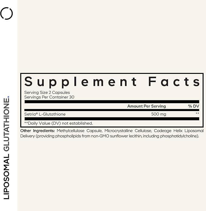 Codeage Liposomal Glutathione Supplement - Pure Reduced Setria L-Glutathione Liposomal Delivery Phospholipid Complex - Encapsulated Glutathione Powder Pills - Vegan Non-GMO - 60 Capsules