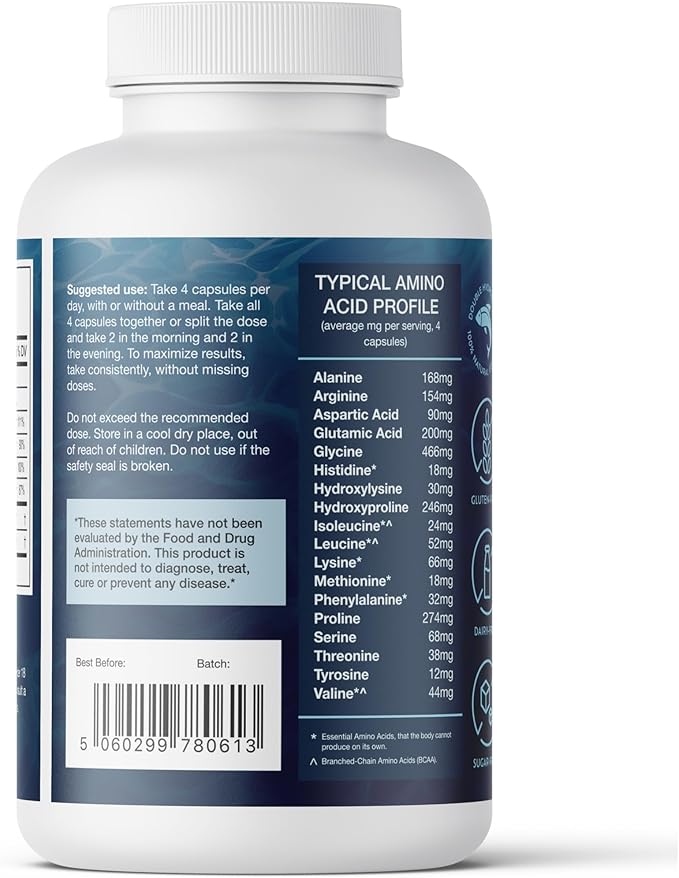 CORREXIKO Marine Collagen Supplement Pills - 1800mg Hydrolyzed Collagen Peptides per Serving with Added Hyaluronic Acid Vitamin C &amp Minerals - for Hair Skin &amp Nails - 120 Capsules 30 Day Sup