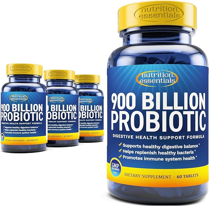 Nutrition Essentials Probiotics for Women and Men - with Lactase Enzyme and Prebiotic Fiber for Digestive Health - 4 Count of 60 Tablets