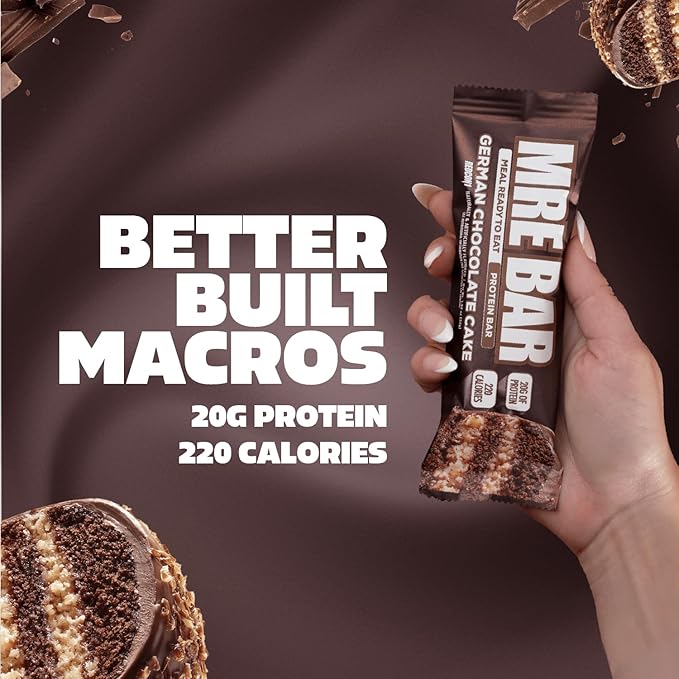 REDCON1 MRE German Chocolate Cake Protein Bars - 12 Count Snack Bars for Breakfast or Post-Workout