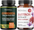 SMNutrition Saffron Supplement &amp Ashwagandha with Black Pepper | Herbal Adaptogen Bundle with Saffron Extract (90 Servings) and Ashwagandha Capsules (60 Servings)