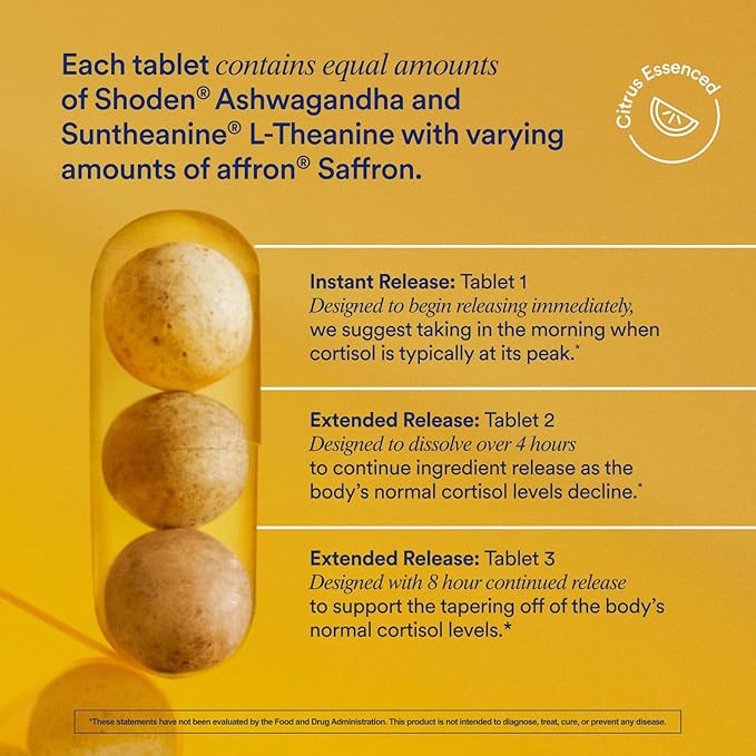 Ritual Stress Relief Supplement Shoden® Ashwagandha Suntheanine® L-Theanine and Saffron as affron®* BioSeries with 8-Hour Release to Support Natural Cortisol Response and Promote Calm 30 Day