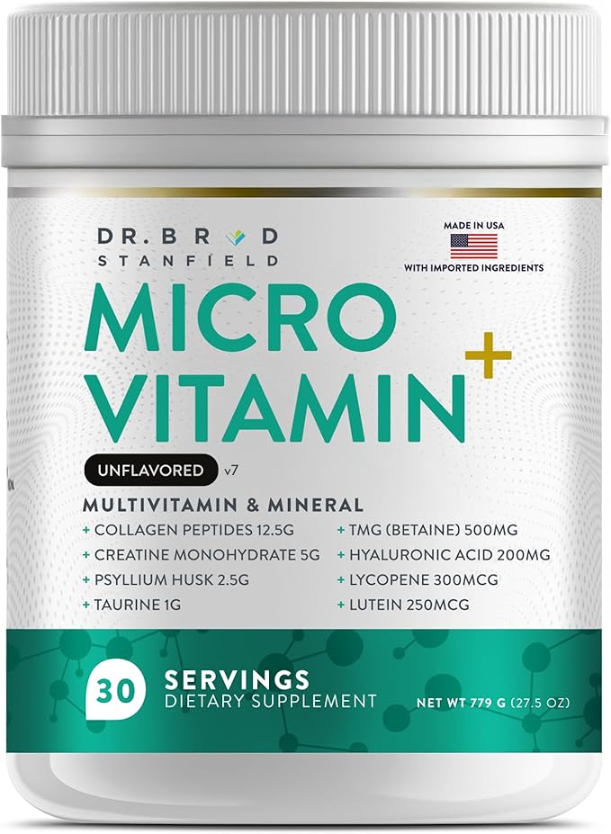 Collagen Peptides + Creatine Monohydrate + Psyllium Husk + Taurine + TMG + Hyaluronic Acid + MultiVitamin &amp Mineral (30 Servings Unflavored)
