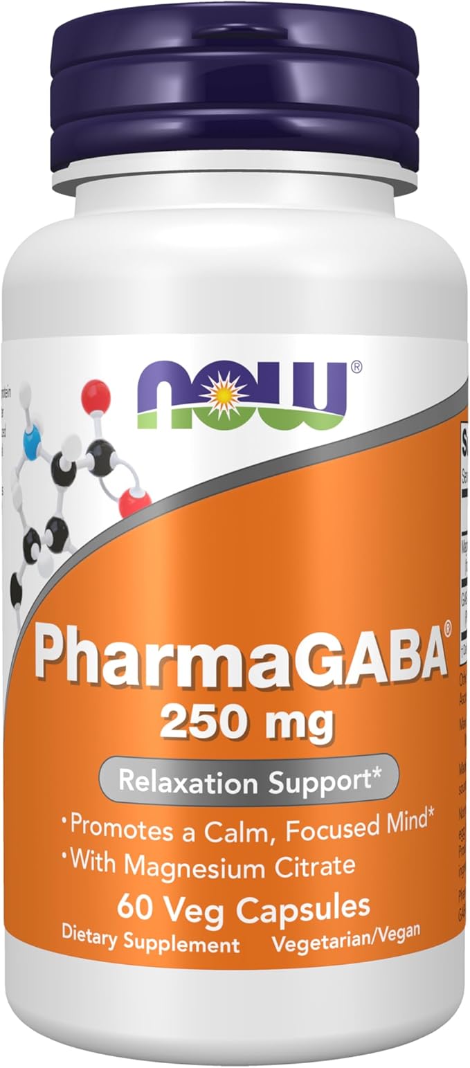 Now Foods Supplements PharmaGABA 250 mg with Magnesium Citrate 60 Veg Caps Relaxation Support*