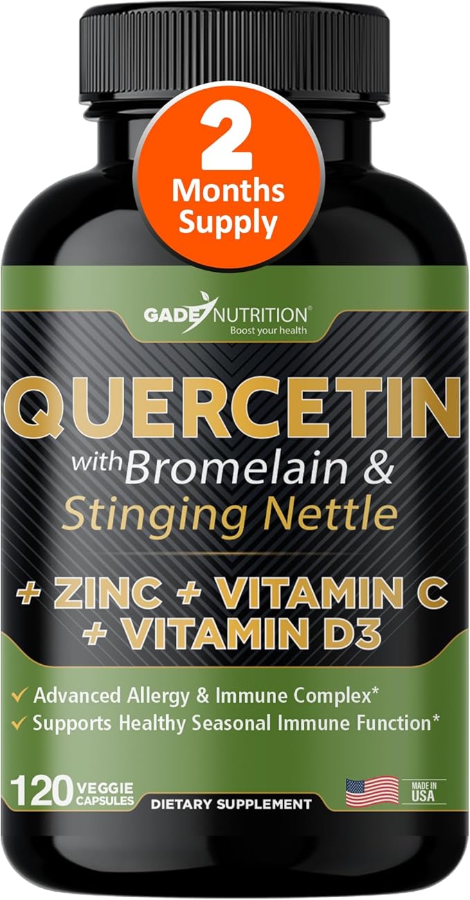 Quercetin with Vitamin C and Zinc - Nettle Quercetin - Quercetin 500mg - Quercetin with Bromelain - Zinc Quercetin + Vitamin D3 - 120 Veggie Caps - (Non-GMO Gluten-Free Vegan) - 2 Month Supply