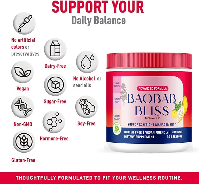 LIVORKA Baobab Bliss All Natural Fiber Organic Fruit Powder Supplement 60 Servings for 2 Months (Pack of 2)