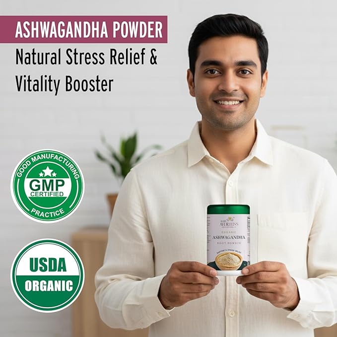100% Organic Ashwagandha Powder Ayurvedic Blend for Stress Relief Energy and Hormone Balance Supports Digestion Vitality and Cortisol Care - 8oz Tin Box