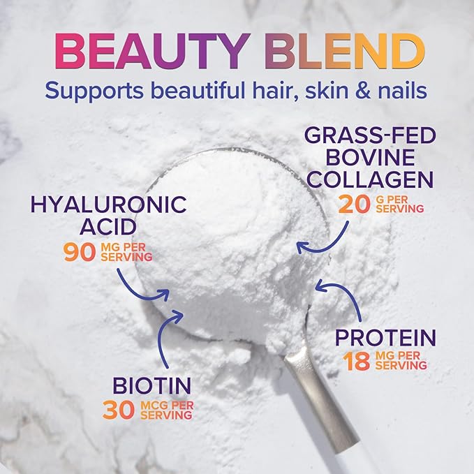 Collagen Peptides Powder - Hydrolyzed Type 1 &amp 3 Collagen Powder 20g per Serving with Hyaluronic Acid &amp Biotin - Vital Nails Skin &amp Joint Support - No Sugar Unflavored Bottled in USA -
