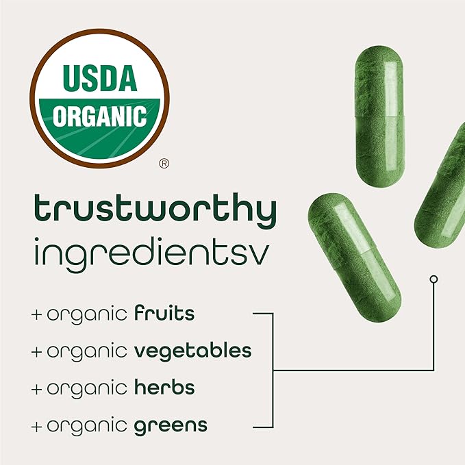 Zena Nutrition Organic Super Greens Fruit &amp Veggies Supplement 70+ Superfoods from Fruit &amp Vegetables Spirulina Chlorella Prebiotics &amp Probiotics Digestive Enzymes for Gut Health 180