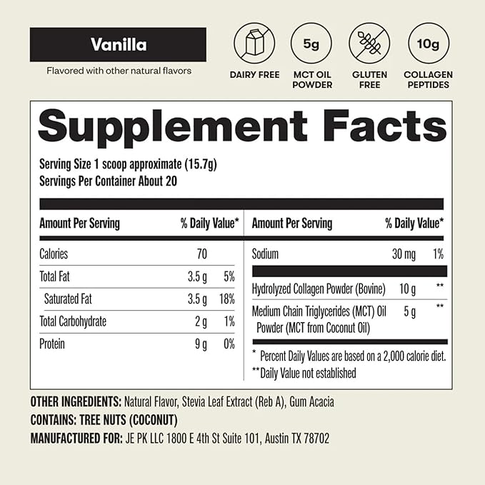 Perfect Keto Collagen Peptides Protein Powder with MCT Oil Grass Fed Hydrolyzed Collagen Type I &amp III Supplement Keto Coffee Creamer Vanilla