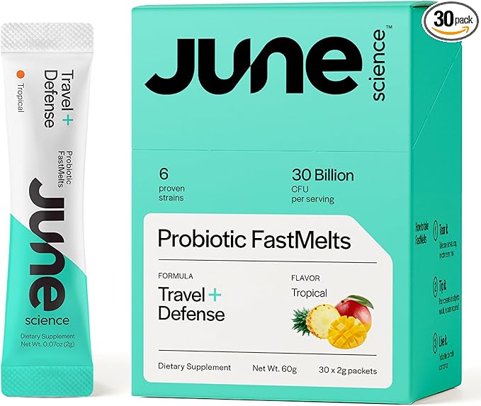 Travel + Defense | Fast Melt Pre + Probiotic for Immune Health While Traveling - Tropical Flavor 30 Powder Sachets