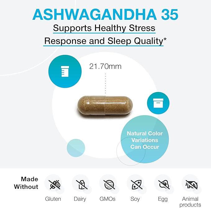 XYMOGEN Ashwagandha 35 - Patented Purified Ashwagandha Root + Leaf Extract (35% Withanolide Glycosides) - Supports Healthy Stress Response Relaxation and Quality Nighttime Rest (60 Capsules)