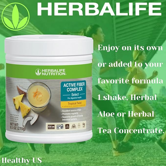 HerbalifeHERBALIFE Active Fiber Complex Select: Tropical Twist 270g for Digestive Health No Artificial Flavors or Sweeteners Gluten-Free Made with Non-GM Ingredients Certified Vegetarian