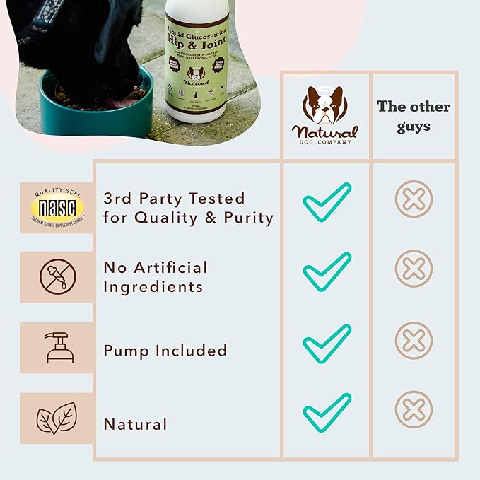 Natural Dog Company Liquid Glucosamine Hip &amp Joint Oil for Dogs 16 oz Extra Strength Cartilage &amp Joint Support Helps Mobility and Eases Occasional Stiffness Dog Vitamins &amp Supplements