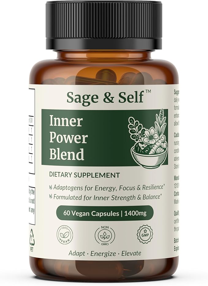 Sage &amp Self Inner Power Capsules – Adaptogen Blend with Ashwagandha Shilajit Rhodiola &amp Black Pepper – Supports Energy Resilience &amp Mental Clarity – 1400 mg per Serving – 60 Vegan Capsu