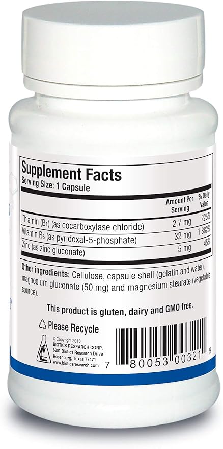 Biotics Research B6 B1 Plus Zinc Supplies Active Forms of B Vitamins 5mg of Highly bioavailable Form of zinc Aids in Activity of Over 300 Different zinc Dependent enzymes 90 Capsules