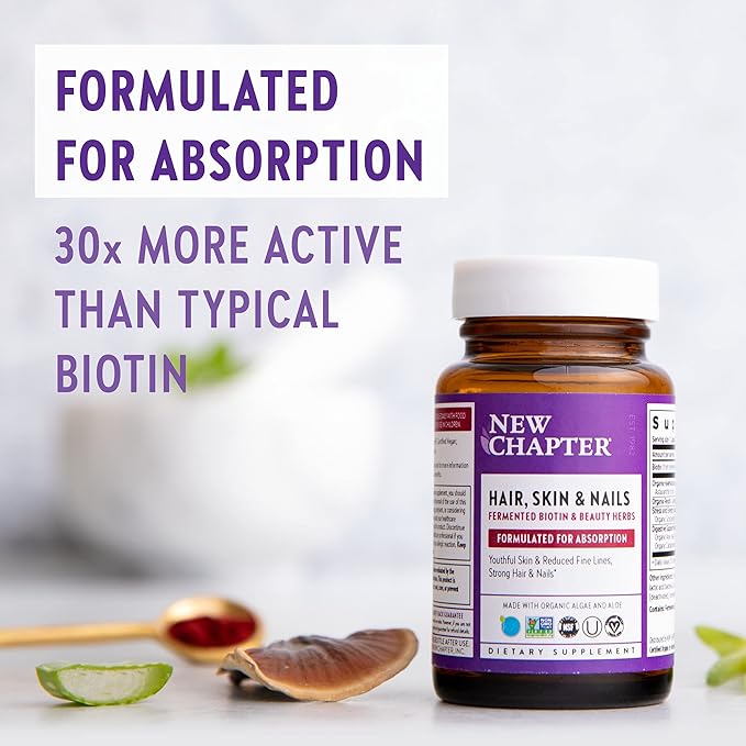 New Chapter Hair Skin &amp Nails Vitamins with Fermented Biotin+astaxanthin Vegetarian Capsule 30 Count (Pack of 1)