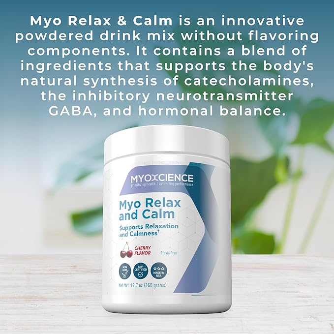 MYOXCIENCE Myo Relax &amp Calm | Myo-Inositol L-Theanine Taurine Magnesium &amp GABA | Supports Sleep Neurotransmitter and Hormone Support (Cherry Flavor) (60 Servings)