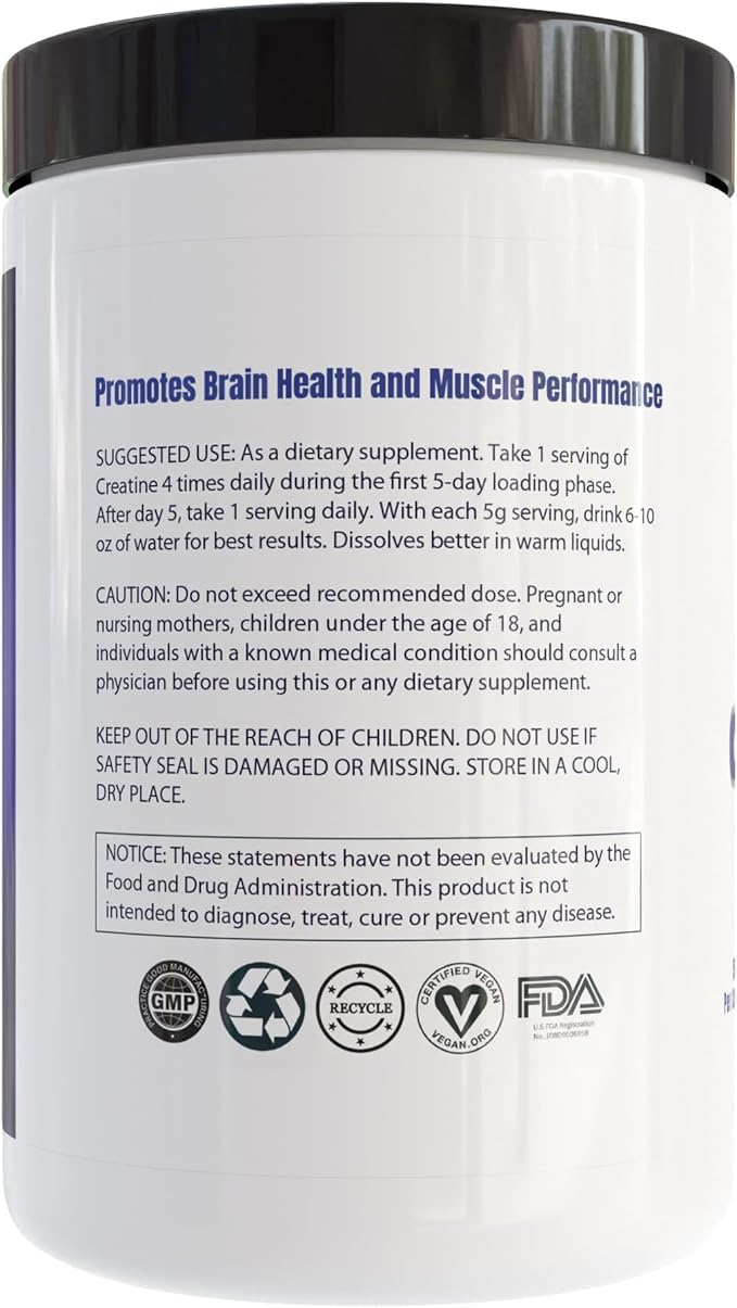 Creatine Powder for Over 40 - Creatine Monohydrate Powder for Brain Health &amp Cognitive Support | Micronized 500g | Supports Memory Focus &amp Muscle Strength | 100 Servings