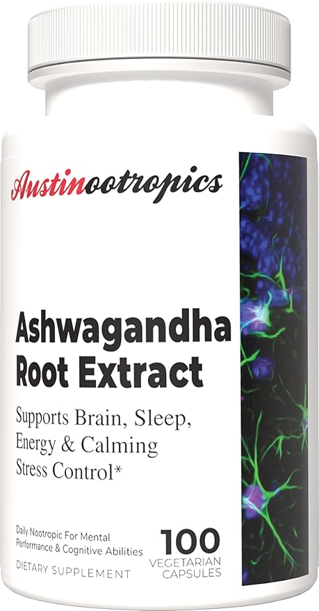 Austinootropics Ashwaganda Root Extract 500mg – Daily Adaptogen Capsules for Stress Support Mood Balance Energy &amp Focus – 100 Vegan Capsules