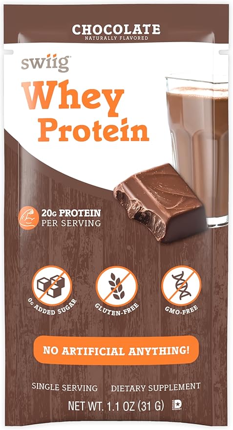 swiig Premium Daily Whey Chocolate Single-Serve 10-Pack – 20g Protein per Serving with Amino Acids for Muscle Recovery – Gluten-Free Non-GMO No Fillers No Artificial Flavors