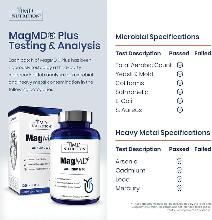 1MD Nutrition MagMD Plus - Magnesium with Zinc &amp D3 | Promotes Heart Health Supports Bone &amp Muscle Strength and Aids Immune System - 120 Ct