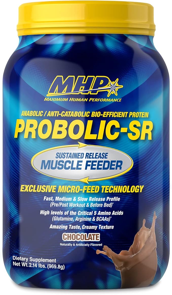 Maximum Human Performance Probolic-SR Sustained Release Protein Powder 24g Protein BCAAs Glutamine Arginine Pre-Workout Post-Workout Nighttime Protein 2lbs 26 Servings Chocolate