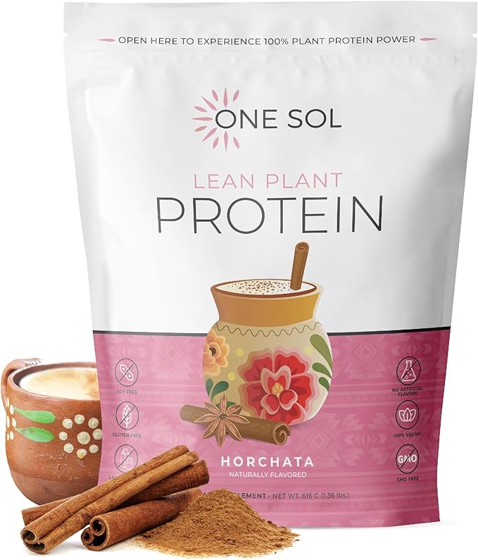 One Sol Lean Plant-Based Protein Powder Pea &amp Brown Rice Protein Low Carb Vegan Friendly - Gluten Lactose &amp Soy Free - No Added Sugar Non-GMO Clean Nutrition No Bloating (Horchata)