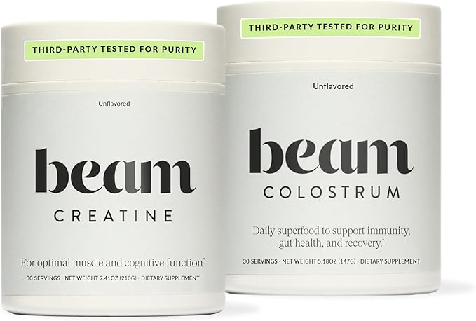 Beam Creatine + Colostrum Bundle – Micronized Creatine Monohydrate for Strength Power &amp Recovery with Grass-Fed Bovine Colostrum for Immune Gut Health &amp Muscle Support – Third-Party Tested