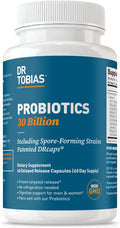 Dr. Tobias Probiotics 30 Billion 10 Strains 30 Billion CFU's Targeted Release Probiotics for Women &amp Men Supports Digestive Health Shelf-Stable Non-GMO 60 Capsules 60 Servings