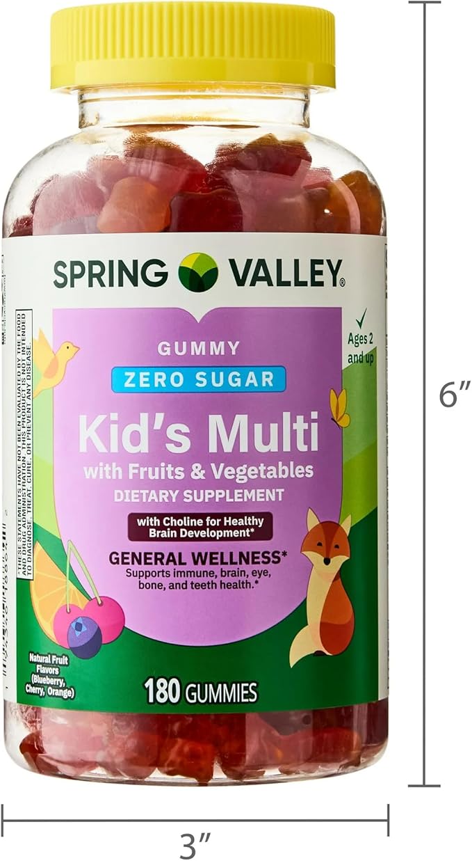 SUREFECT Spring Valley Zero Sugar Kids Multivitamin Gummies with Fruits &amp Vegetables - 180 Count Organizer.