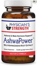 Physician's Strength AshwaPower - 60 Capsules - Wild Ashwagandha Root Extract - Supports Overall Health &amp Energy - Non-GMO - 30 Servings