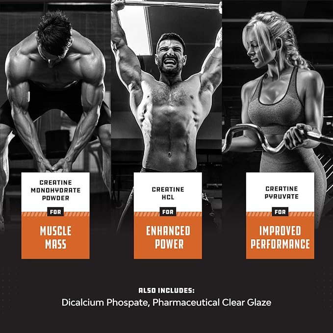 Natures Craft High Strength Tri Phase Creatine Tablets for Women &amp Men - Formula Blend of Creatine Monohydrate 300mg HCL &amp Pyruvate Supplement - Muscle Mass Gain &amp Recovery Supplement - 2