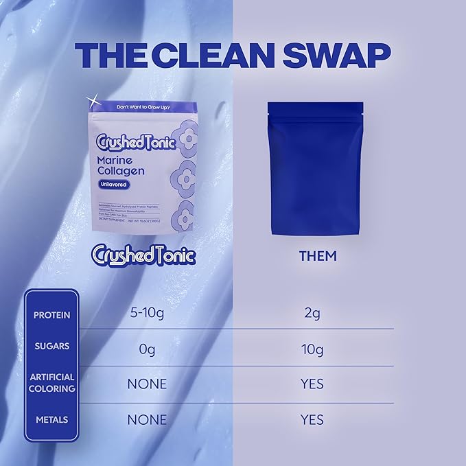 Crushed Tonic Marine Collagen Powder Korean Beauty Drink with Hydrolyzed Collagen Peptides for Skin Hair &amp Nails | Gluten-Free Halal &amp Kosher (Pure Unflavored 30 Servings (150 g) Sticks)